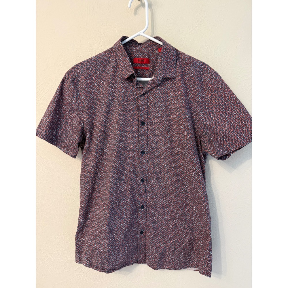 Hugo Boss Hugo Mens Extra Slim Fit Short Sleeve Geometric Triangle Print Shirt M